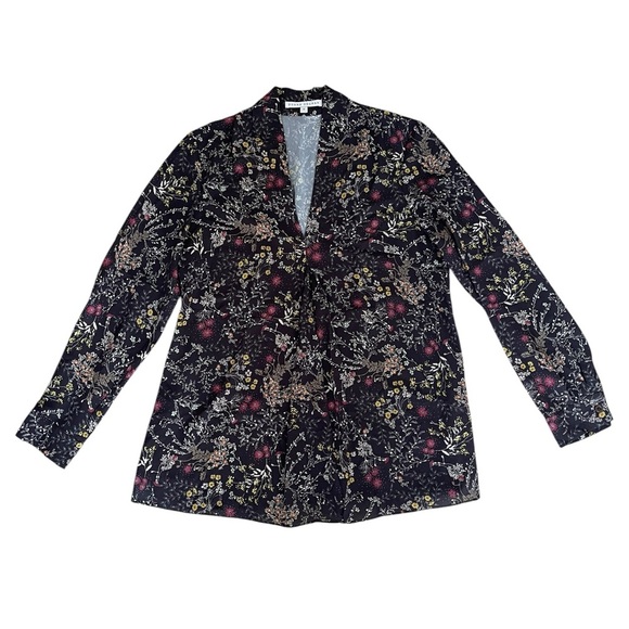Vintage Donna Degnan Dark Floral Print V-Neck Blouse - Size 6 - Picture 3 of 7